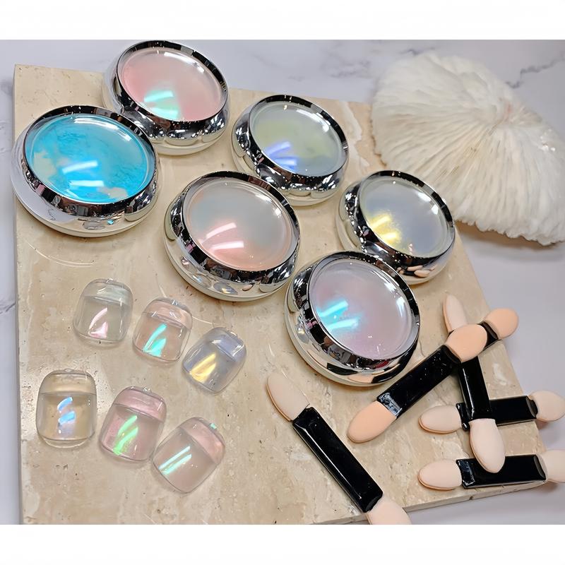 TRỢ GIÁ TIKTOK Set Tráng Gương Ngọc Trai Nail 6 Màu - Nhũ Trang Trí Móng Nhiều Màu Tặng Kèm Cọ Chà Tráng Gương