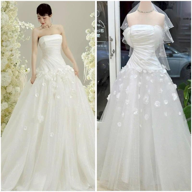 Váy cưới 2in1 kèm tay trễ vai rời cô dâu đi bàn dáng đuôi cá nhẹ nhàng sang trọng