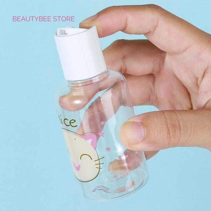 BOTOL TRAVEL SET + TEMPAT CREAM MOTIF CAT ISI 6 + POUCH (SY1039) 2