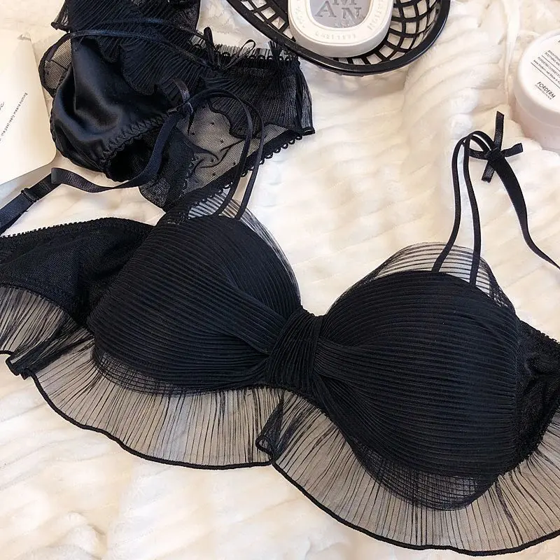 Women's Underwear Pure Desire Girl Bow Japanese Style Bra Thin Push up and Anti-Sagging Student Girl Underwired Bra Suit Womenswear Comfort Innerwear Bridal