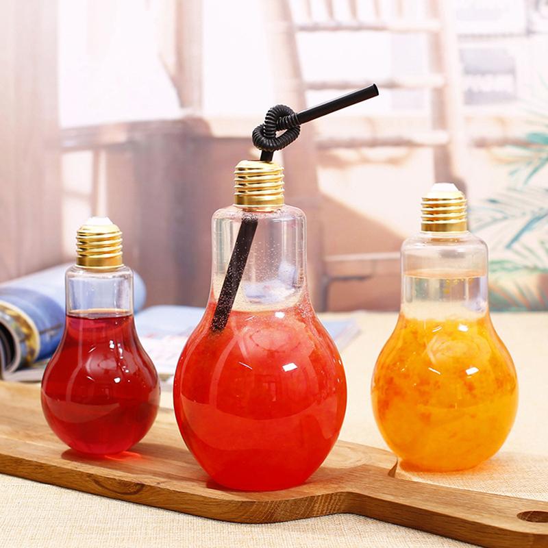 1Pc 200to500ml Creative Clear Artificial Fake Light Bulb Shaped Bottle Can Emit Light Drink Cup Juice Bottle Party Decor 3