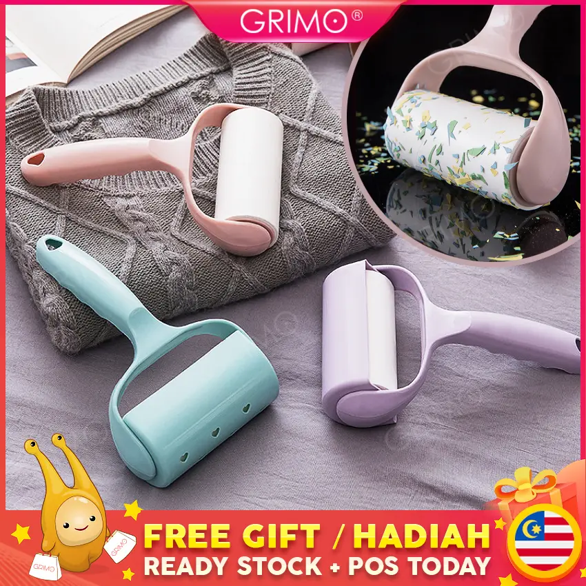 READY STOCK GRIMO Strong Sticky Lint Roller Dust Hair Removal Cover Reusable Clean Bedroom Carpet Hair Fur Dust hl1182 Raya 2023