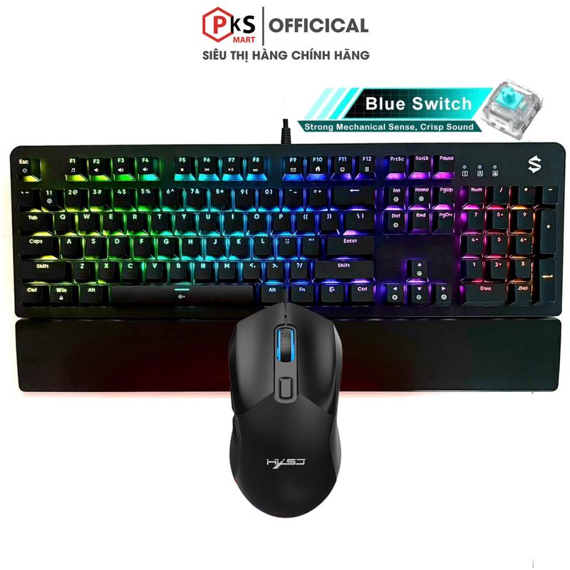 PKSMART BLACK S K104 + X300 - Combo Bàn Phím Cơ Chuột Gaming Có Dây - LED RGB 15 Hiệu Ứng Và 8 Màu LED Đơn - Anti Ghosting Full Phím - Blue Switch - Kê Tay Tháo Rời - App Chỉnh Maco - Bảo Hành Lỗi Đổi Mới