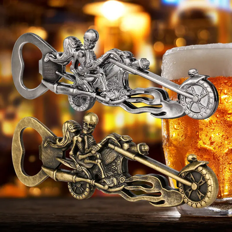 Skull Motorcycle Design Bottle Opener, 1 Count Gothic Style Bottle Cap Remover, Beer Opener for Home Party, Bar Utensils, Gift for Father 0