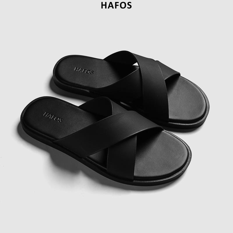 Dép Quai Chéo Da Nam CROSS Hafos Quai DéP microfiber cao cấp, Lót microfiber Đế bằng chất TA cao su plus công nghệ mới, kháng nước, bền bỉ, depkep