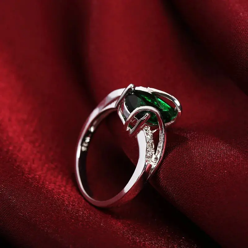 Nhẫn bạc Sterling 925, đồ trang sức, ngọc lục bảo nhân tạo 3