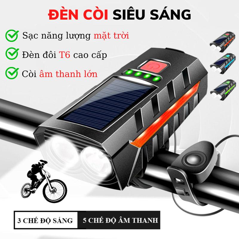 Đèn pha xe đạp thể thao năng lượng mặt trời sạc dự phòng Xedapplus - Bóng LED đôi T6, chống nước, 1000 Lumen, 4000 mAH D19