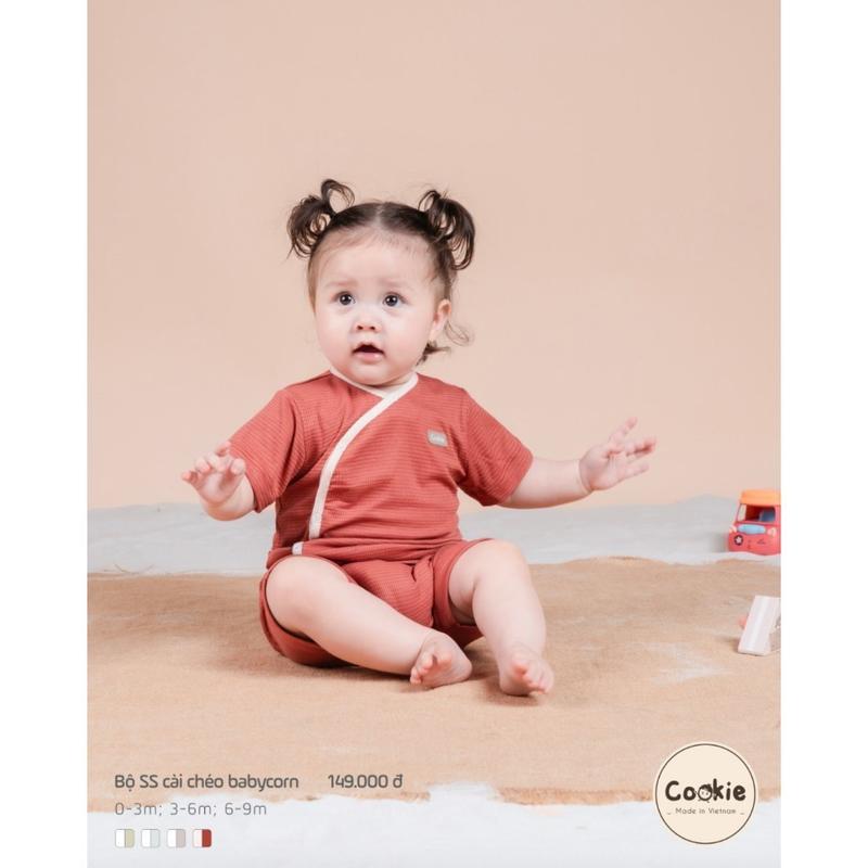 Combo 2 Bộ Quần Áo Sơ Sinh Cookie Cài Chéo Babycorn, Hạt Ngô Cho Bé Trai, Gái Size Từ 0-3m, 3-6m, 6-9m, Cotton bososinh quanao  tresosinh