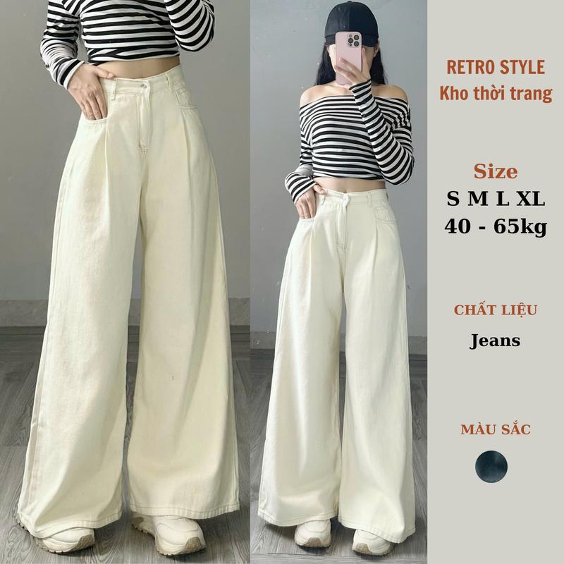 Quần jean xuông ly trước ống rộng màu BE tôn dáng cho Nữ Pants Ong Q1118