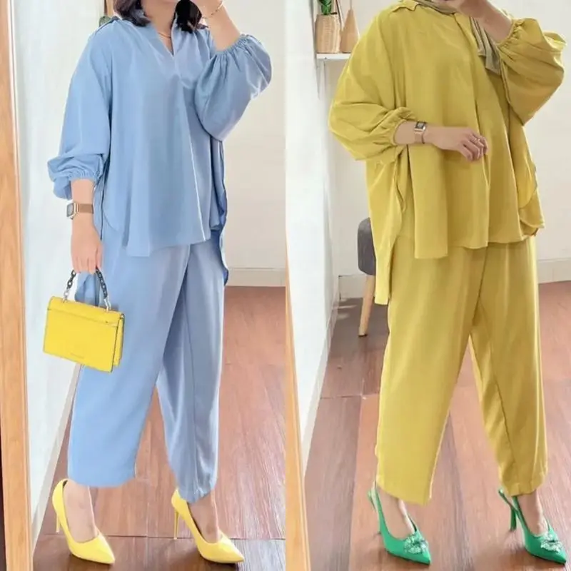 Betha One Set Crincle Airflow Premium / Setelan Kantor / Baju Setelan Wanita V Neck Atasan Bawahan Celana Kulot Panjang 2