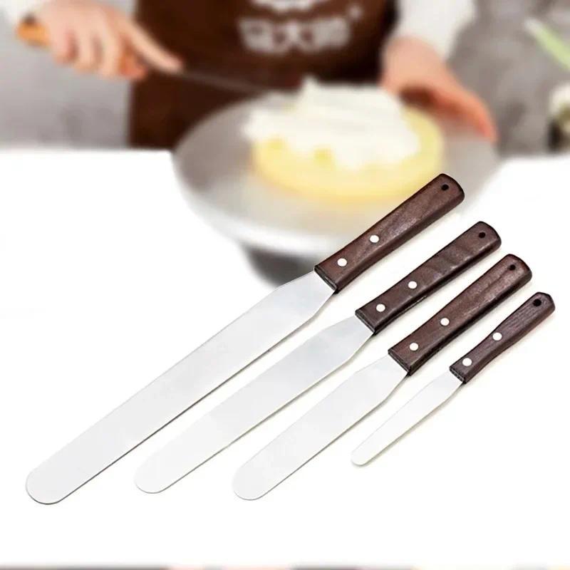 Product Introduction of Stainless Steel Spatula with Wood Handle 4 6 8 10 Inch Spatula Cake Decorating Tools Cream Knife for Cake Butter Smoother Icing 2