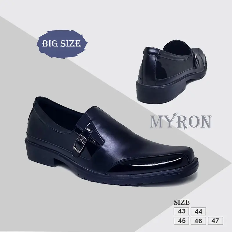 big size sepatu kerja pria pantofel kulit slip on cowok formal dinas Hitam Hitam Shoes 0