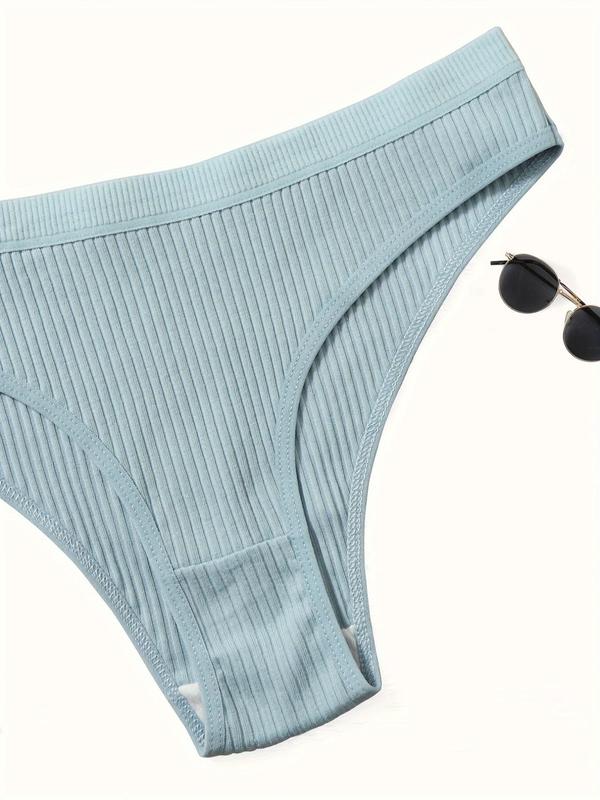 Women's 7pcs Solid Ribbed Drop Waist Knicker, Soft Casual Comfort Breathable Panties for Lady Daily Wear, Basic Minimalist Womenswear Underwear for All Seasons 3