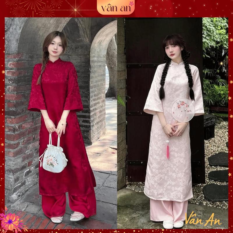 [SẴN HÀNG] Áo Dài CHÂU SA - Cách Tân, Dáng Suông Chất Liệu Gấm Hoa Nổi Cho Các Nàng Diện Tết 2025 - Áo Dài Vân An Nữ Women Dress Nhung Kem Voi