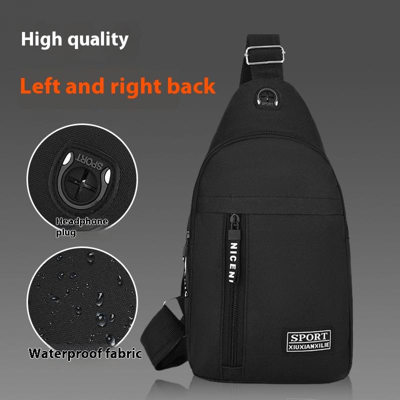 2025 new solid color chest bag men's trendy brand men's shoulder bag shoulder bag Oxford cloth casual bag small backpack 6