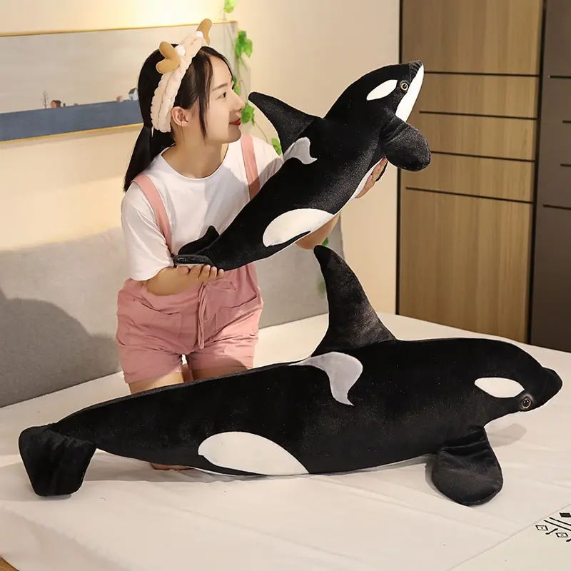 Boneka paus orca ukuran jumbo 80 cm Mainan anak karakter lucu bahn halus dan lembut cocok buat teman bermain 6