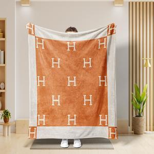 Orange & White Plaid Pattern Blanket, Soft Comfortable Throw, Air-conditioned Room Blanket, Warm Nap Blanket for Home & Office