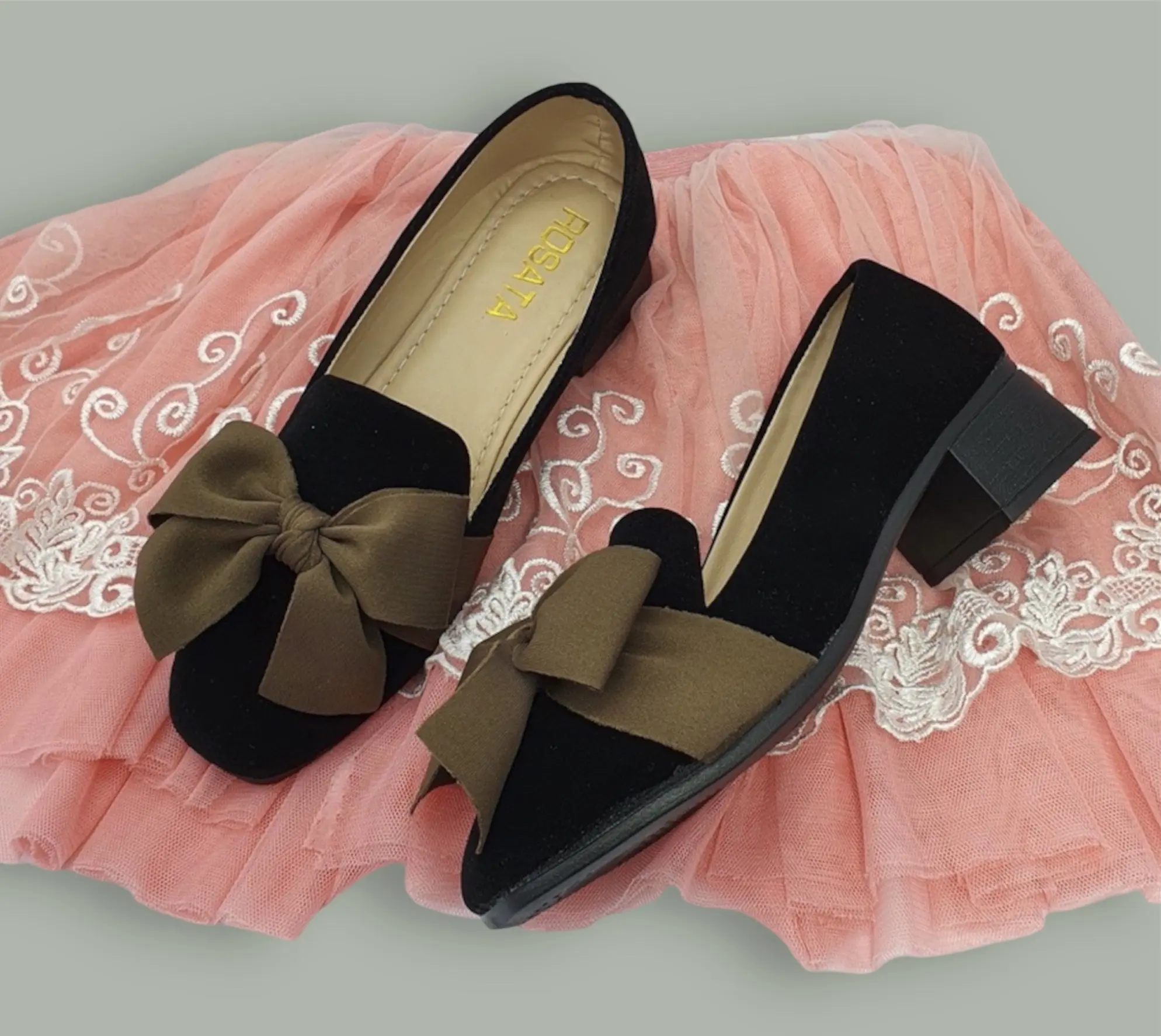 Giày búp bê cao 4p - Hài nữ mũi vuông phối nơ A27 Shoes Giày Bệt