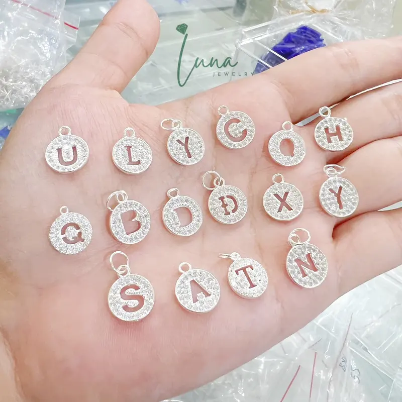 Lắc tay xoắn bạc ta phay sáng bóng mix treo charm chữ cái theo tên, vòng tay  nữ, thời trang nữ,  Phụ Kiện women Trang Sức Women Hoa L0002 6