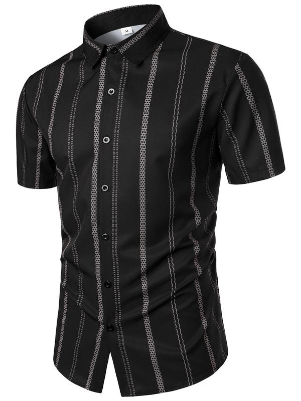 Men's Regular Fit Striped Print Button Front Shirt, Casual Short Sleeve Collar Top for Summer, Fashion Men's Clothes for Daily Wear 7