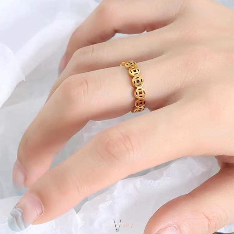 VISIMARY-C26 Cincin Titanium Unisex Couple Ring Model Berongga Unik Lapis 18Kgp 3