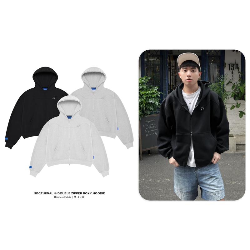Áo Double Zipper Boxy Hoodie NOCTURNAL Vải 2 Da Chống Nắng Hindless Fabric Unisex Local Brand