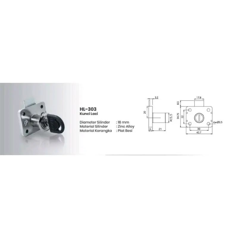 Kunci Laci Lemari Olimpik Olympic Drawer Lock 303 16mm Lenaga Huben 1