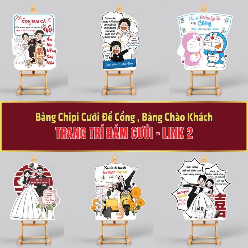 [Bảng Chipi Cưới 02] Bảng Chipi Cưới Để Cổng, Bảng Chào Khách, Bảng Welcome Trang Trí Đám Cưới