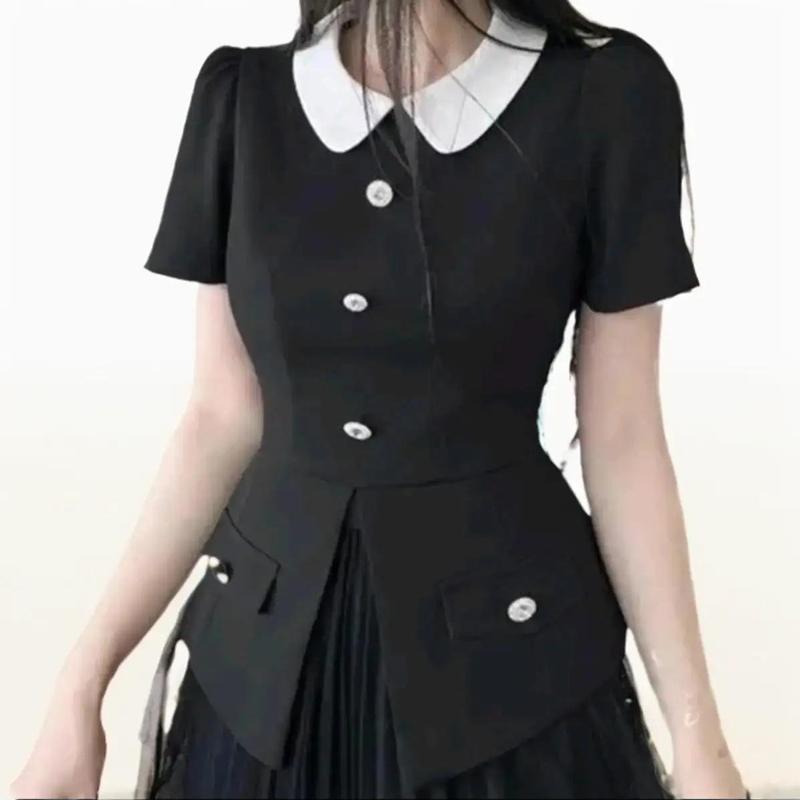 Áo thiết kế nhà may Hậu Yến cổ tròn A5 hai màu  chất tuyết nhung  ít nhăn nhàu