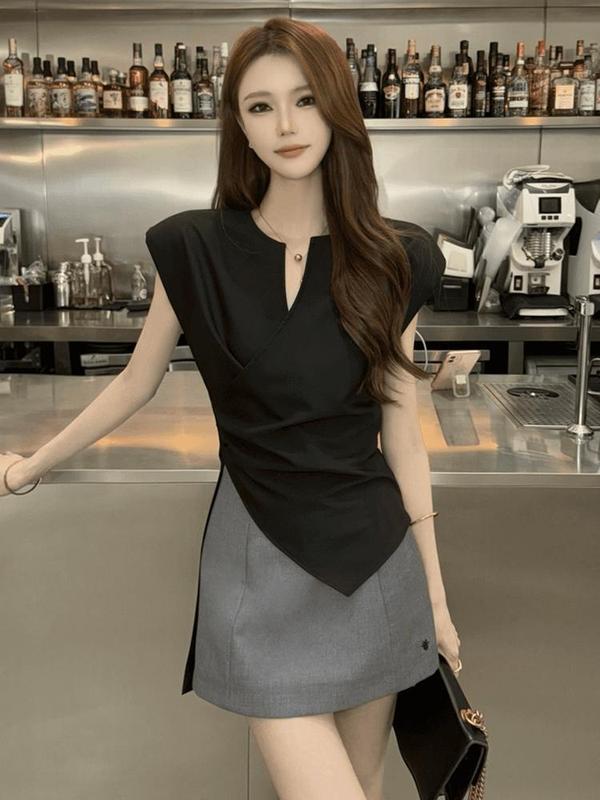 Product Introduction of Áo Sơ Mi Thanh Lịch, Cổ Chữ V Độc Đáo Dành Cho Nữ, Phong Cách Pháp Mới, Thiết Kế Độc Đáo Áo Nhỏ Phong Cách Phương Tây Áo Sơ Mi Nhỏ Top Women Shirt Cổ Tròn 3