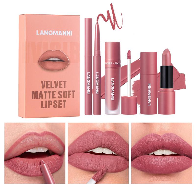 Product Introduction of Long-lasting Waterproof Matte Lipstick & Lip Liner & Lip Gloss Makeup Set, 3 Counts/set Easy Coloring Lip Care Kit, Moisturizing Lip Makeup Kit for All Occasions 0