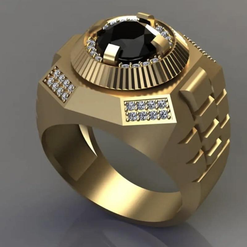 Product Introduction of Exclusive for Cross-Border European Hip Hop Ring Black Diamond Imitation 18K Gold New Jewelry 3