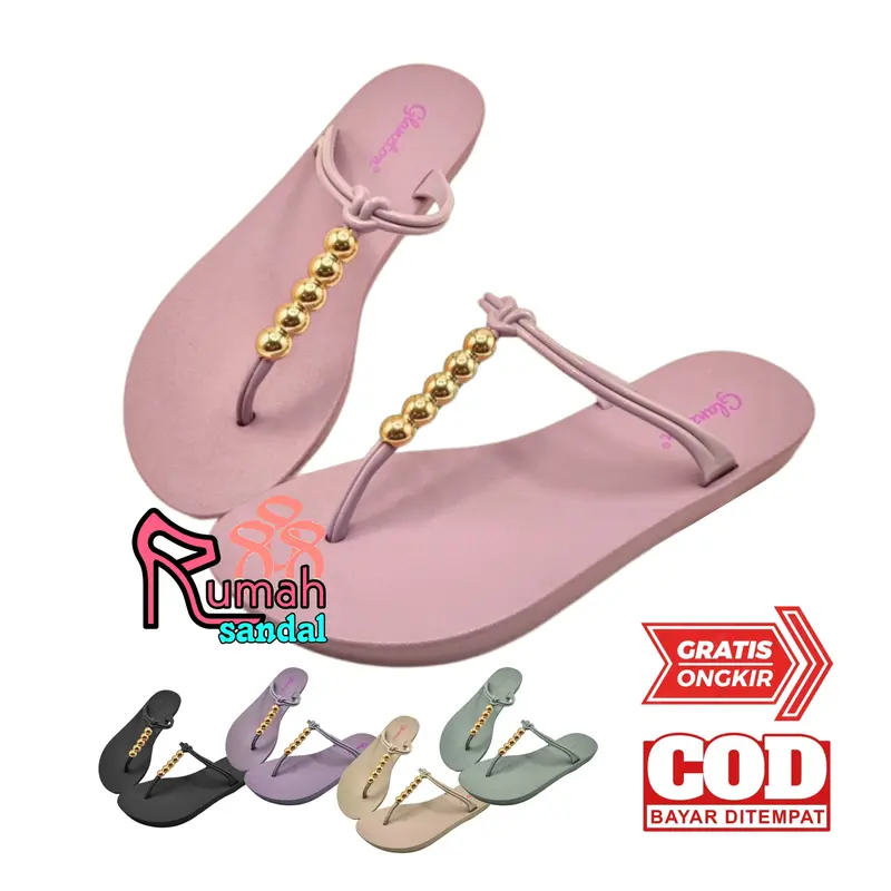 SANDAL JEPIT WANITA MOTIF MANIK EMAS GLANZTON JLT L1913 SENDAL CEWE 1