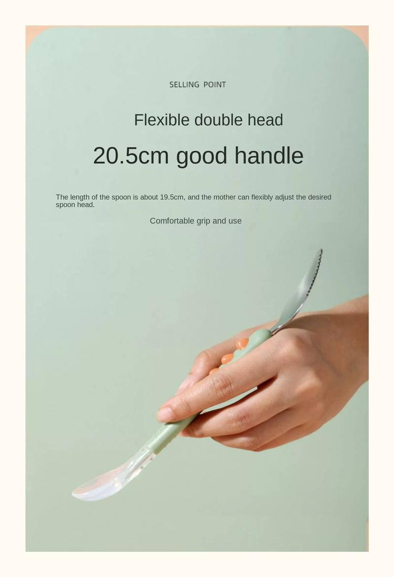 Product Introduction of Double-Headed Mud Scraper Spoon Baby Food Supplement Baby 316 Stainless Steel Fruit Puree Spoon Silicone Spoon Feeding Mud Scraper Spoon 11