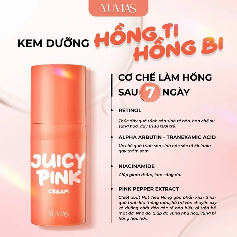 ( Mau moi) Kem làm hồng ti, hồng nhũ hoa, bikini, dưỡng ẩm, mềm ti JUICY PINK, dung tích 5gr - YUVIAS, che tên sp 2