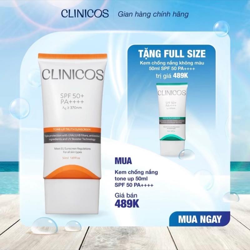 MUA 1 TẶNG 1 KEM CHỐNG NẮNG CLINICOS TONE UP SENSITIVE TRUTH SUNSCREEN SPF 50 PA++++ 50ML - Skincare Nữ - Bảo vệ da chống nắng