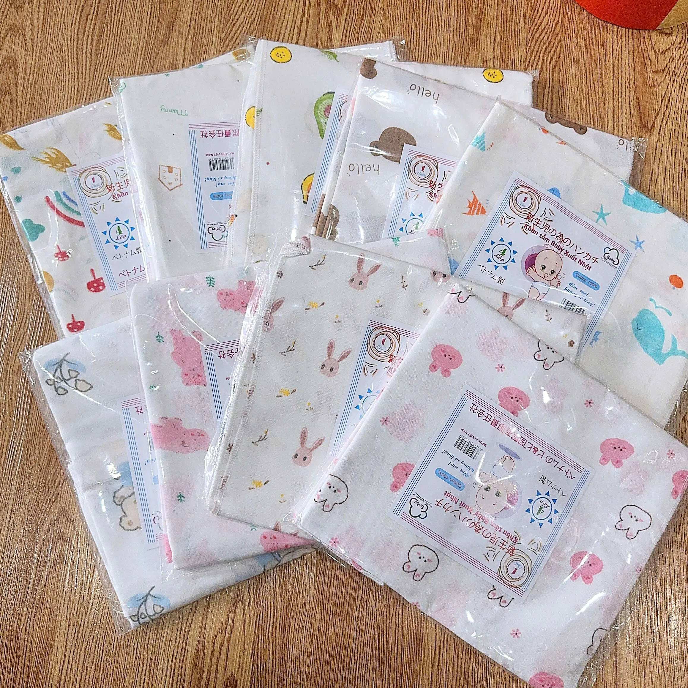 Khăn tắm xô nhật có họa tiết cho bé 90cm Cotton