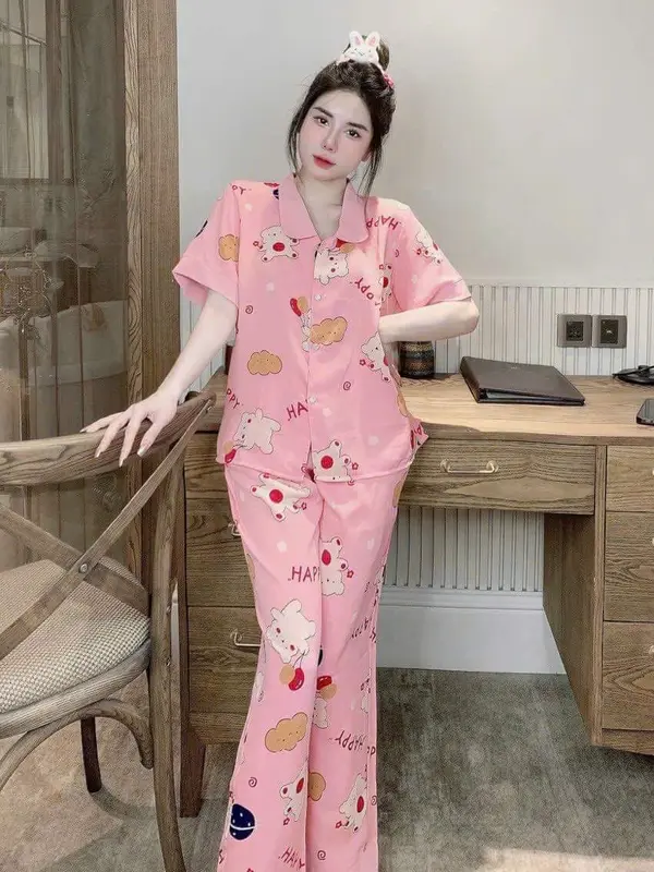 149k cho 3 áo cộc quần dài, Set pyjama freesize dưới 60kg . Nữ Women Quần Ngủ Voi Nhung Thun 7