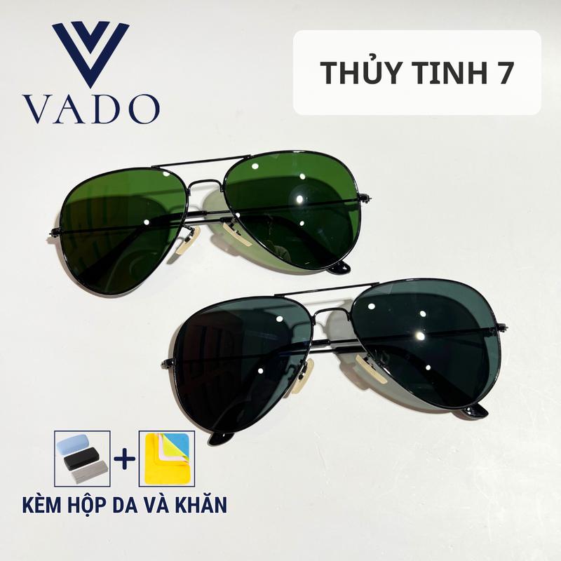 [LIVE] THỦY TINH 7 - Kính râm thủy tinh thời nam, Mắt Kính form ôm mặt màu xanh lá đậm, đen đậm - Đi kèm khăn hộp - VADO