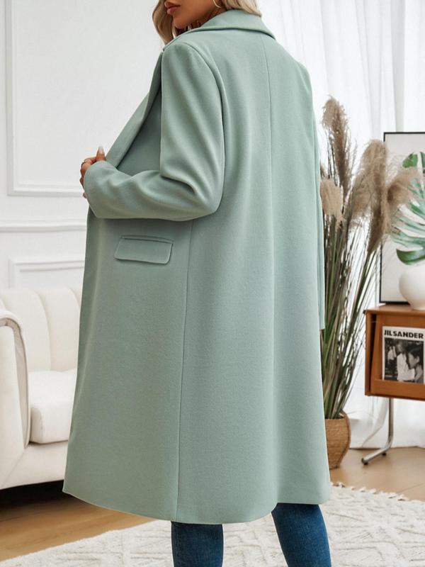 Women's Solid Button Front Pocket Overcoat, Casual Long Sleeve Lapel Neckline Coat for Fall & Winter, Women's Clothing for Daily Wear 1