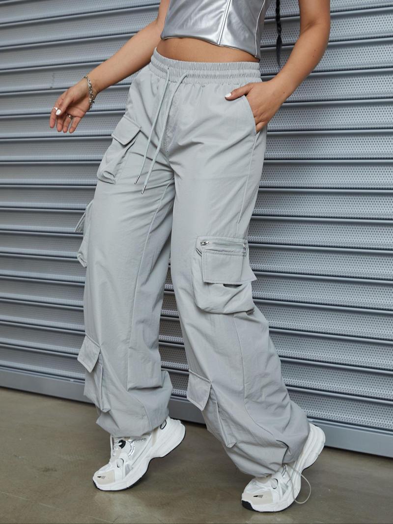 Product Introduction of Women's Basic Minimalist Drawstring High Waist Cargo Pants, Summer Clothes Women, Casual Comfort Street Pocket Trousers for Daily Wear Outdoor, Womenswear Bottoms for Summer for Lady 2
