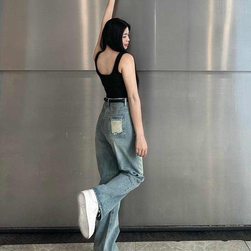 Quần jean nữ suông trơn xước túi trước rách túi sau V.M V30 và V31 (S-2XL) | BigBuy360 - bigbuy360.vn