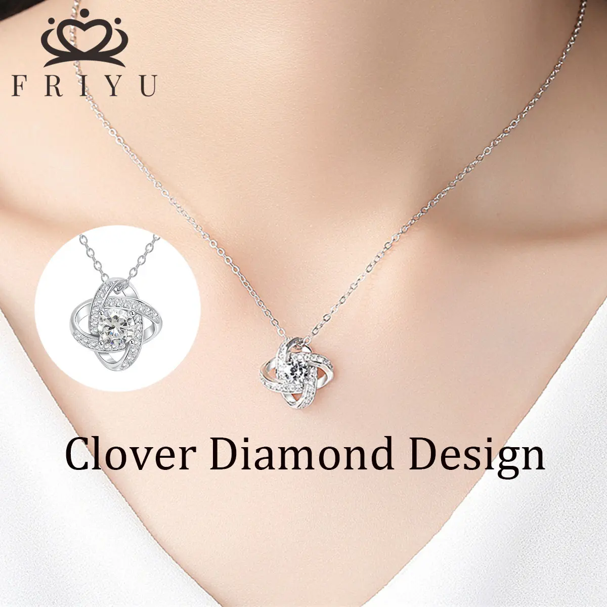 Friyu Full Diamond Clover Necklace Simple and Eternal Star Pendants Chain Jewelry Simple and Elegent Design for Women