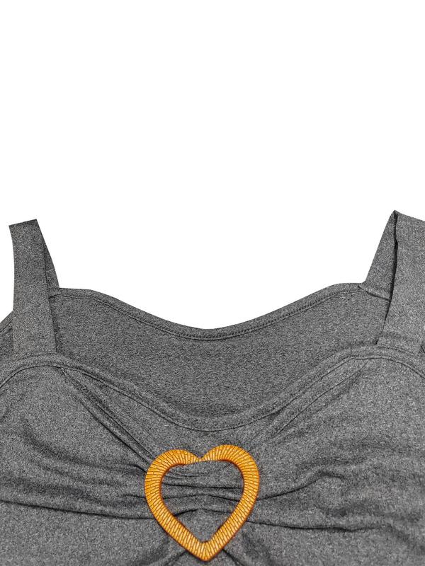 【Plus Size】 Heart Decor Tiered Layer Tank Top, Casual Sleeveless Ruched Top, Women's Plus Clothing for Summer Daily Wear, Womenswear 2