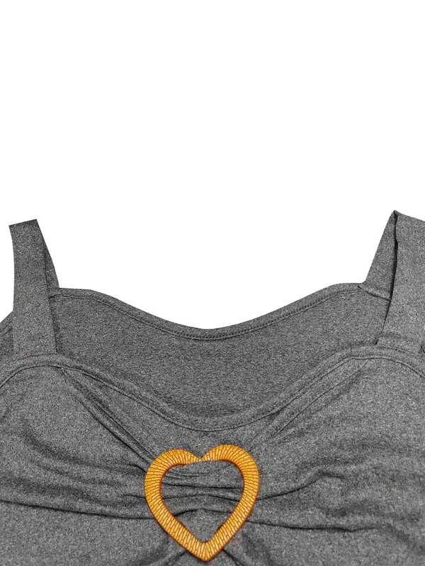 【Plus Size】 Heart Decor Tiered Layer Tank Top, Casual Sleeveless Ruched Top, Women's Plus Clothing for Summer Daily Wear, Womenswear 2
