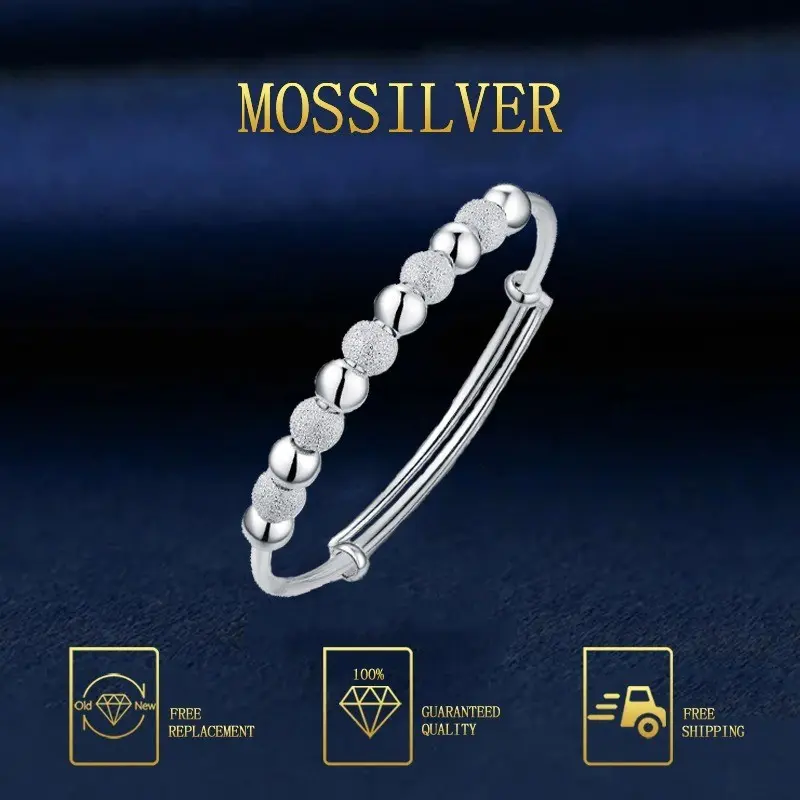 MOSSILVER Gelang Manik Keberuntungan Sederhana Mewah Ringan Berlapis Perak S925
