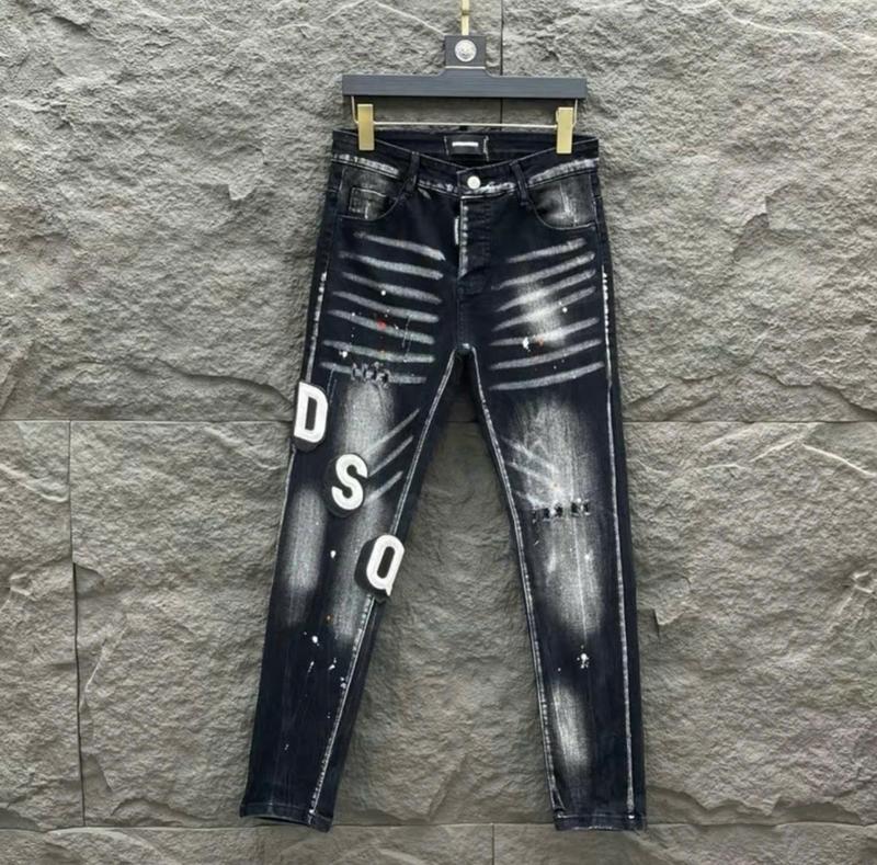 Quần jean nam đen phối họa tiết chữ đê quy thời trang, vẩy sơn, wash loang màu nhẹ, mài xước không rách, mẫu mới phong cách trẻ trung năng động boy phố Menswear