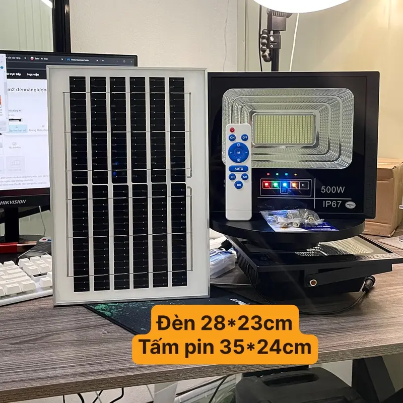 Combo 2 bộ Đèn NLMT 500w sáng 8-12 tiếng, diện tích sáng 30-50m2 den  phan bóng  đèn đèn  năng 4