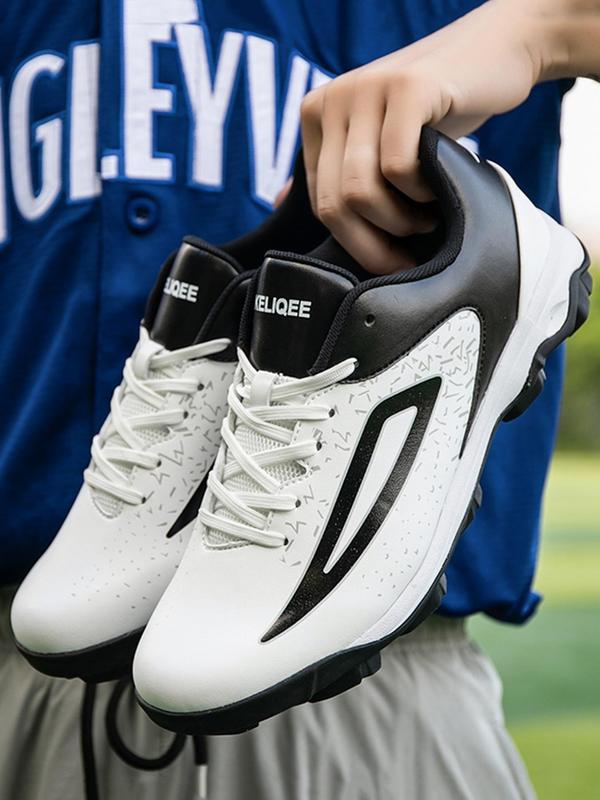 Men's Colorblock Lace Up Baseball Shoes, Casual Sporty Low Top Shoes for All Seasons, Breathable Comfortable Sports Shoes for Baseball 8