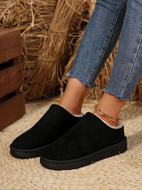 Women's Solid Color Plush Slippers, Casual Soft Comfortable Home Platform Slippers, Warm Slippers for Indoor & Outdoor Use for Fall & Winter 2